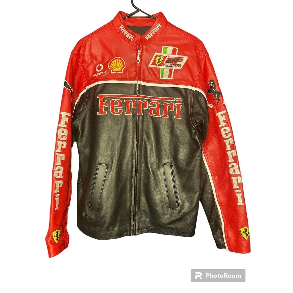 RARE Vintage Ferrari Puma Shell Vodafone Red Black Leather Jacket Size (adult M) - Picture 5 of 5